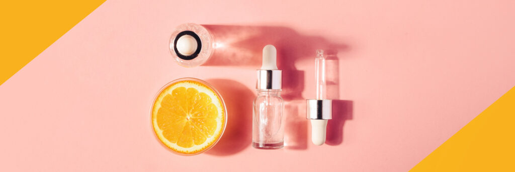 Skin serums with vitamin C and hyaluronic acid