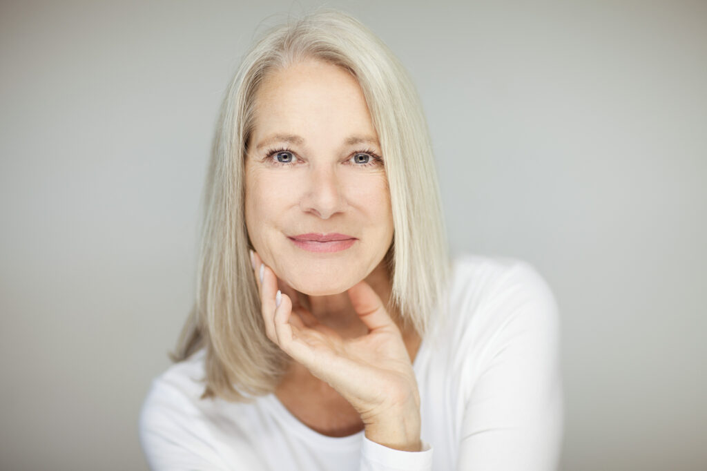 Middle-aged woman with beautiful skin. 