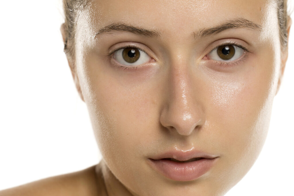 Woman with clear, glass skin